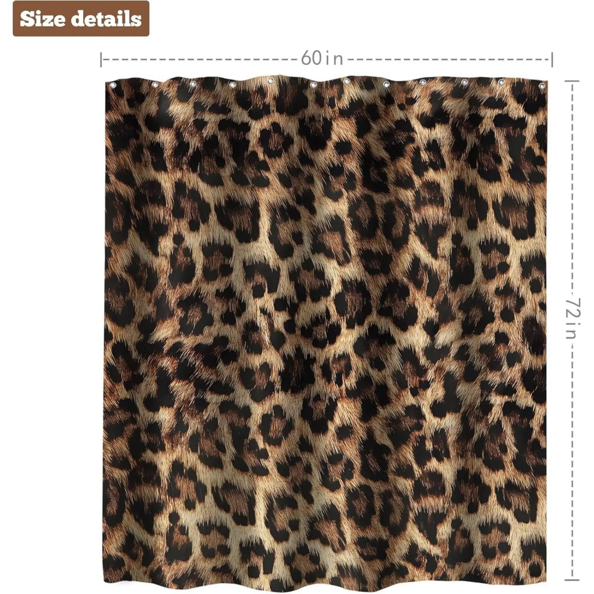 Leopard Print Shower Curtain Wild Safari Skin Pattern Powerful Cheetah Cat Panthera Black Brown Fur Wildlife Waterproof Bathroom Home Decor with Hooks