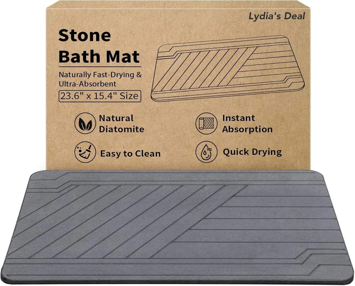 Rectangle Mineral Diatomite Bath Mat - 23.6"x15.4" Ultra Absorbent, Non-Slip, Quick Drying Bath Mat for Tub, Wetroom Bathrooms, Easy to Clean Home Decor Bathroom Accessory Home Essential