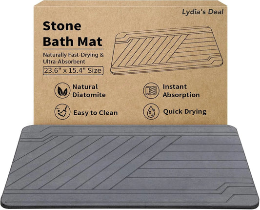 Rectangle Mineral Diatomite Bath Mat - 23.6"x15.4" Ultra Absorbent, Non-Slip, Quick Drying Bath Mat for Tub, Wetroom Bathrooms, Easy to Clean Home Decor Bathroom Accessory Home Essential