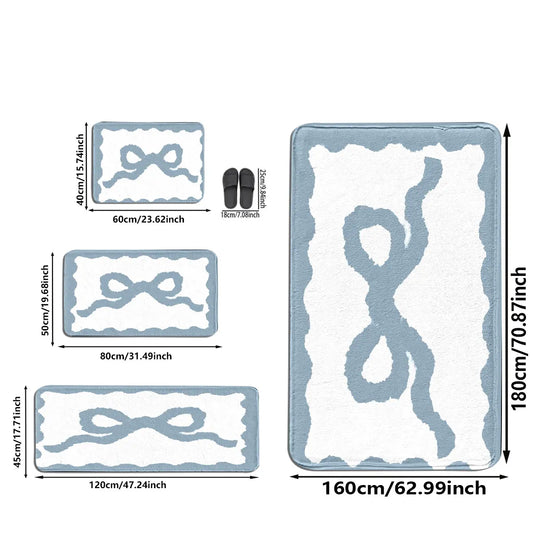 1 Piece Minimalist Doodle Style Light Blue Bow Pattern Bathroom Mat, Imitation Cashmere, Soft & Comfortable, Anti-Slip, Suitable for Bedroom Bedside, Bathroom, Living Room & More, Multiple Sizes Available, Bath Rugs Non Slip Washable