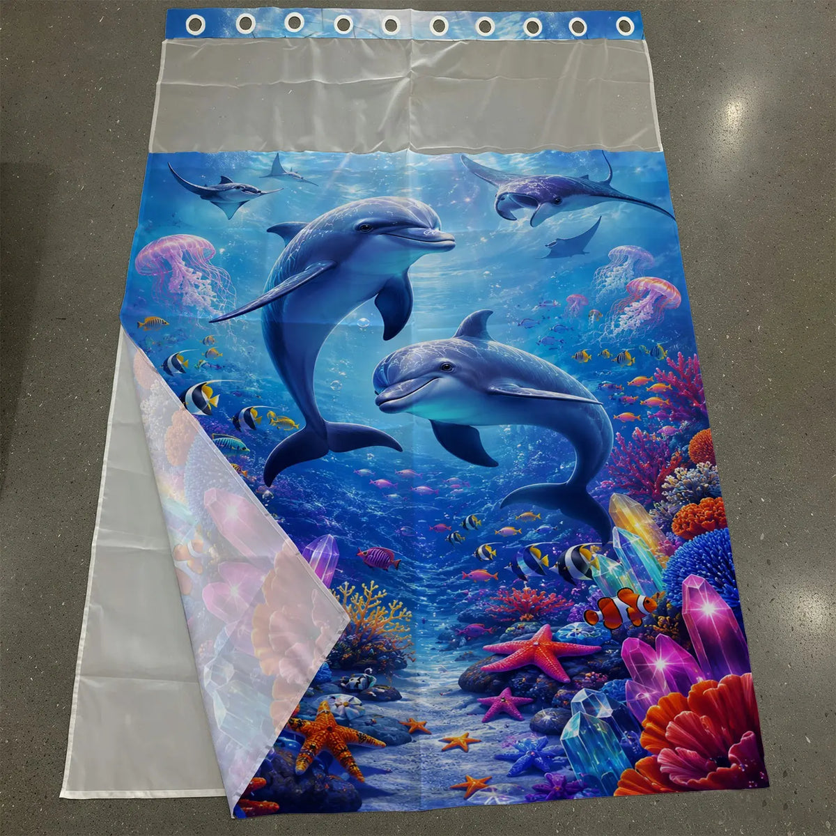 1 Pc Hookless Double Layer Shower Curtain, No Hook Shower Curtain, Underwater World Dolphin Print, Machine Washable Waterproof Mildew Resistant Fabric, Ocean Vibe Home Bathroom Decor, Removable Snap-in Liner, Bathroom Divider - 71"×74