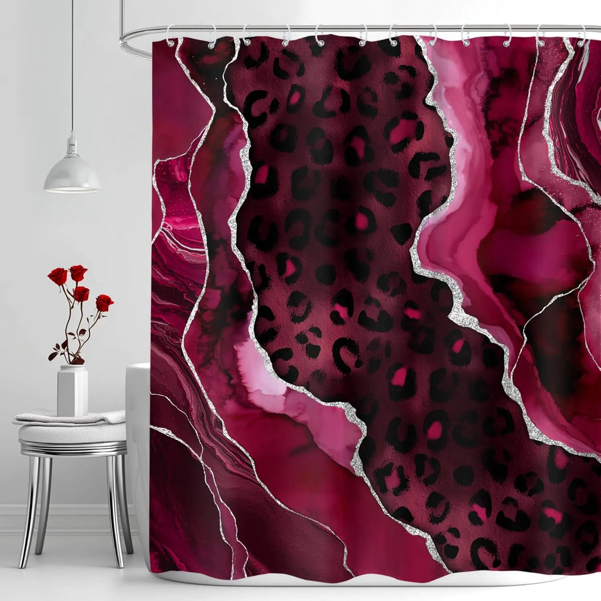 Leopard Print Shower Curtain Wild Safari Skin Pattern Powerful Cheetah Cat Panthera Black Brown Fur Wildlife Waterproof Bathroom Home Decor with Hooks