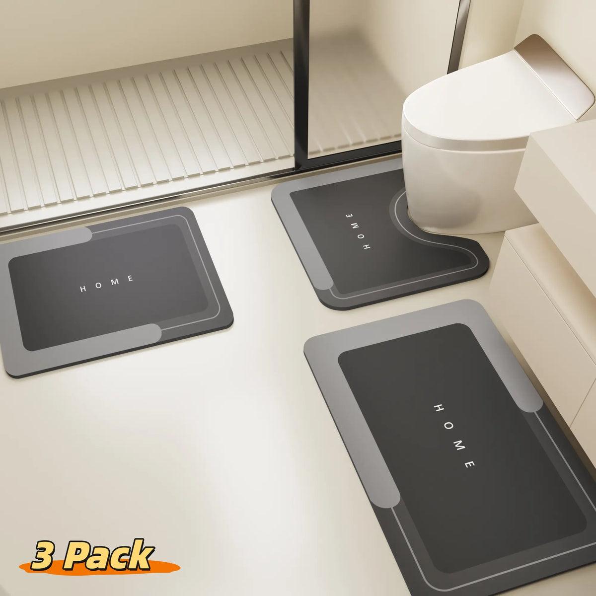 Bathroom Toilet Mat, 3-Piece Set, Quick-Drying Water-Absorbing Floor Mat, Rubber Anti-Slip Bottom Design, Suitable For Bathroom, Washbasin, Toilet, Kitchen, Living Room, Beside The Bathtub, Laundry Room, Bathroom Decoration. Bathmat