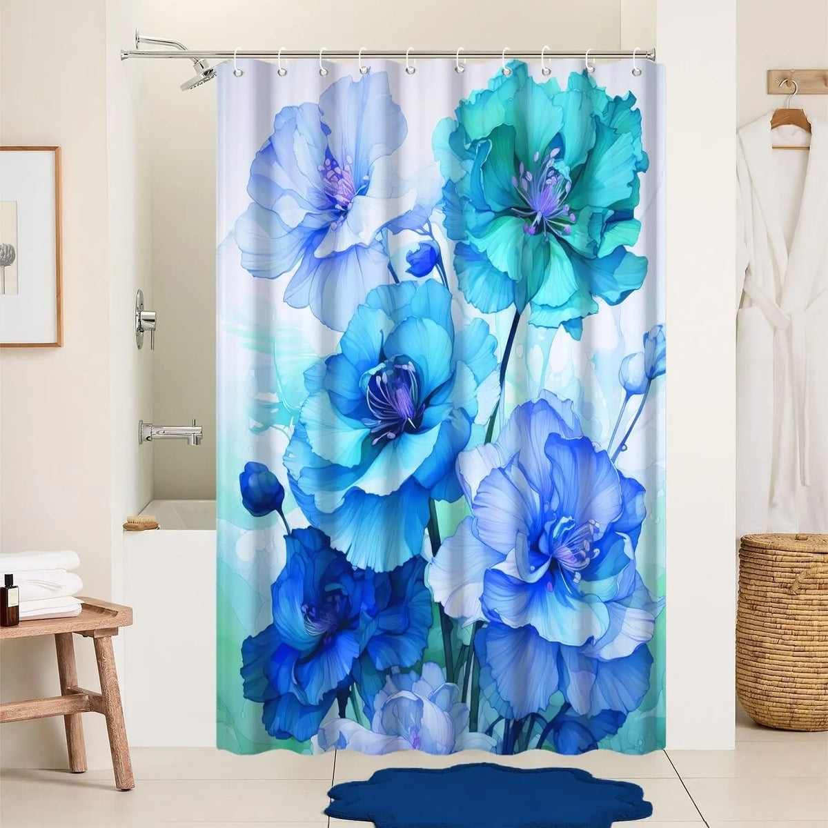 Pink Shower Curtain for Bathroom Rose Pink Floral Shower Curtain Set with Hooks Abstract Purple Pink Flowers Bathtub Decor Waterproof Fabric Curtains 72x72inches