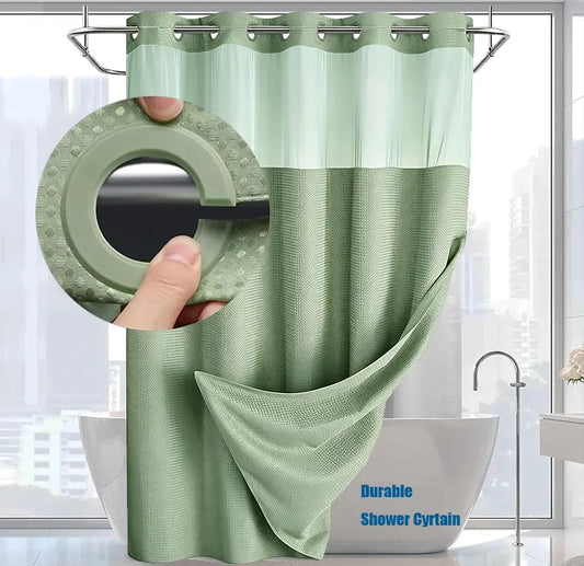 Modern Polyester Waffle Shower Curtain - Waterproof, Mildew-Resistant, Double-Layer, Large-Size with Big Loops, Golden Multicolor Fireworks Pattern, Stylish Fabric Bathroom Partition, Household Essential, Women's Room Decor