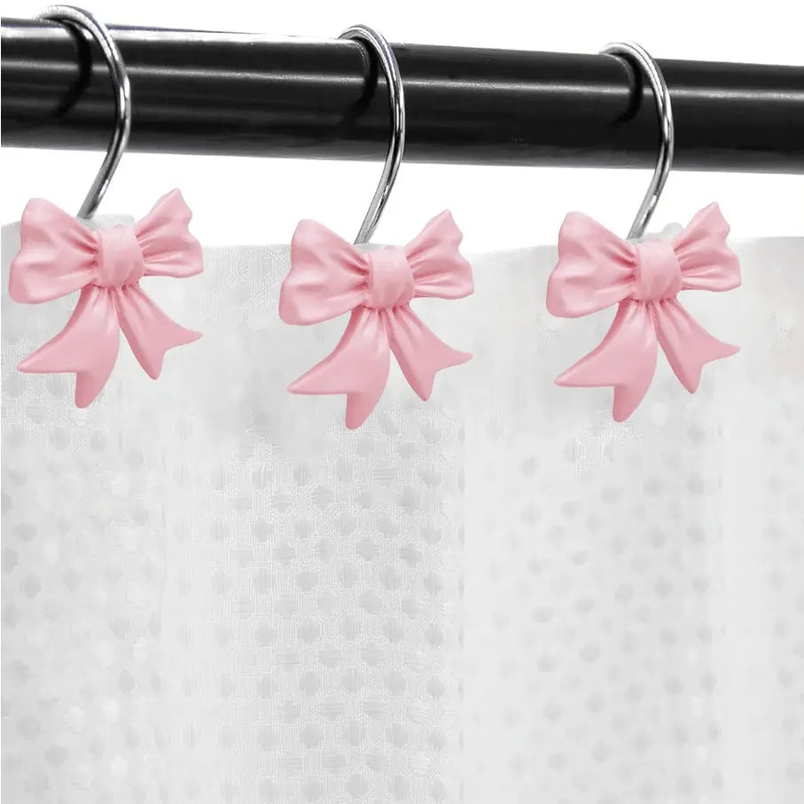 12 Piece Modern Bow Bath Curtain Hooks, Bathroom Accessories, Home Decor, Simple Style, Essential for Daily Use, Bow Shower Curtain Hooks