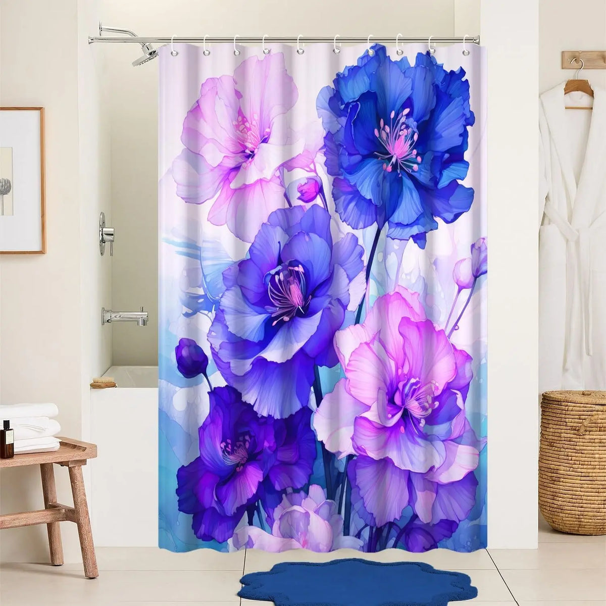Pink Shower Curtain for Bathroom Rose Pink Floral Shower Curtain Set with Hooks Abstract Purple Pink Flowers Bathtub Decor Waterproof Fabric Curtains 72x72inches