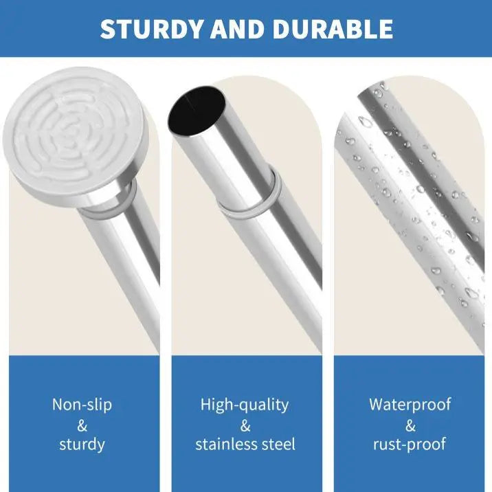 Adjustable Stainless Steel Shower Curtain Rod 31–80" with 2 Hooks – Telescoping Tension Rod, No-Drill, Bathroom Curtain Rod, Wall-Mount-Free, Rust-Resistant, Easy Install