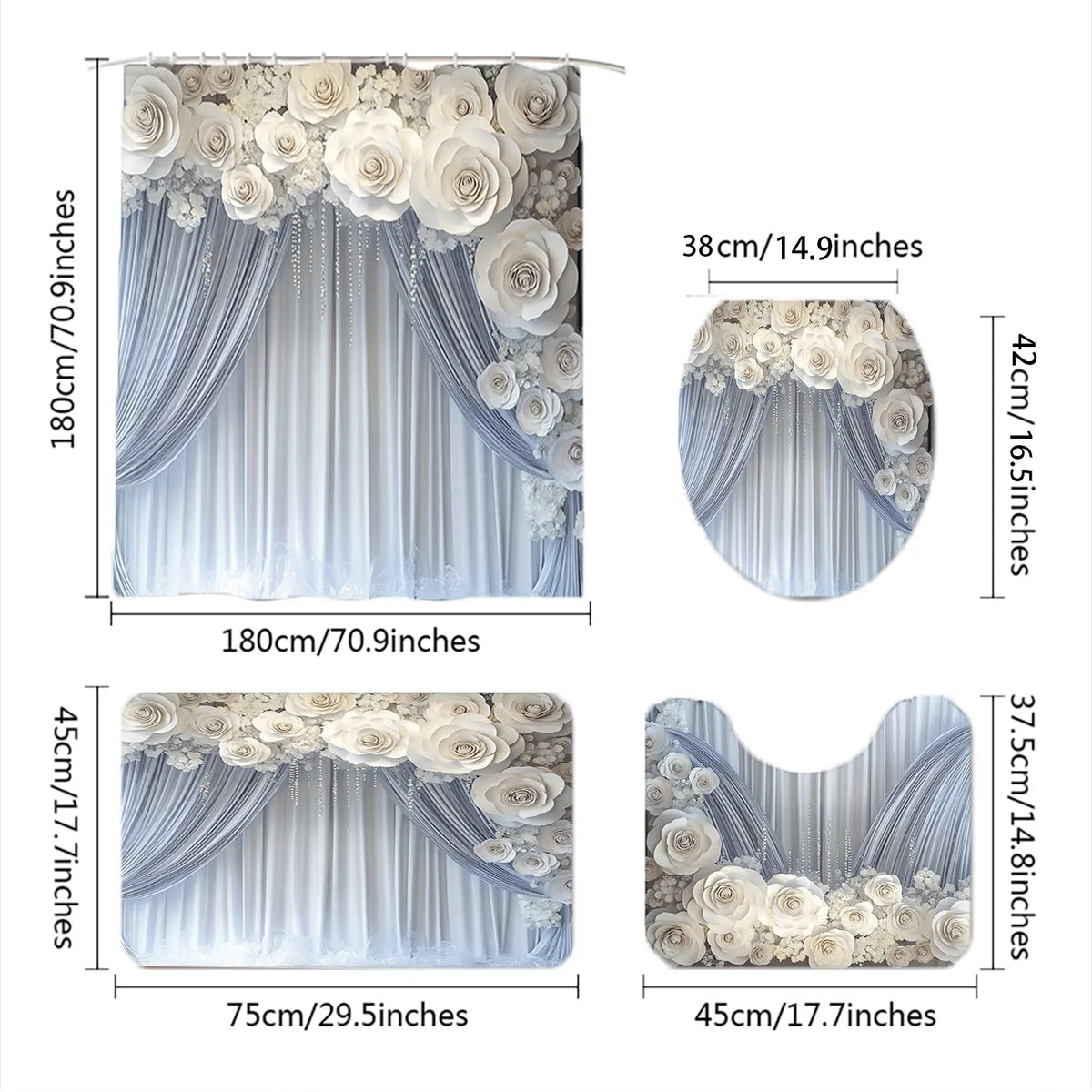 1/4-piece floral satin bathroom set with shower curtain, including a soft floor mat, toilet seat cover, shower curtain, and home decor, perfect for gifting, Summer Shower Curtains For Bathroom