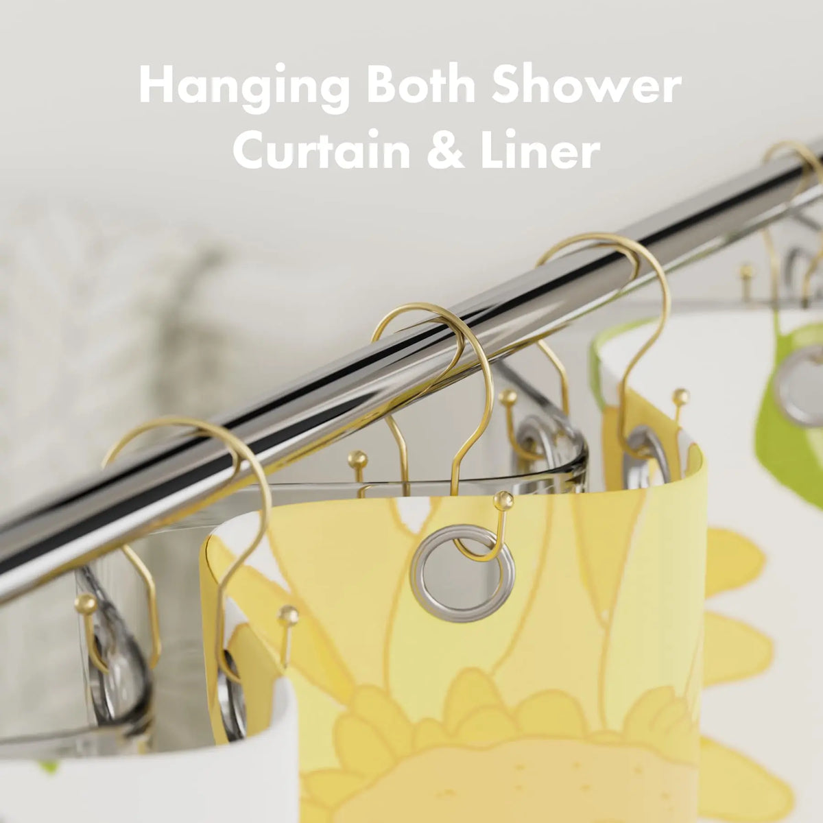 AmazerBath Rustproof Metal Slide-On Double Sided Shower Curtain Hooks - Sturdy, Easy Installation on Rod, 12-Piece Multi-Purpose Bathroom Decor Set