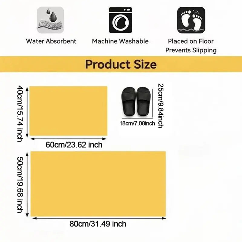 Bathroom Mat, Breathable Quick-Dry Fiber, Non-Slip Bottom, Suitable for Bathrooms and Laundry Areas