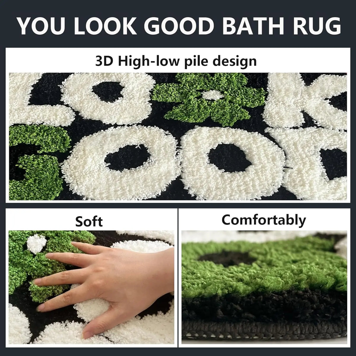 You Look Good Bath Rug, Fun Bathroom Rug,Black Bathroom Rugs Cool Rugs for Bedroom Non Slip Microfiber Plush Cool Mat for Bedroom Washable Absorbent for Bathtub 21"x25"