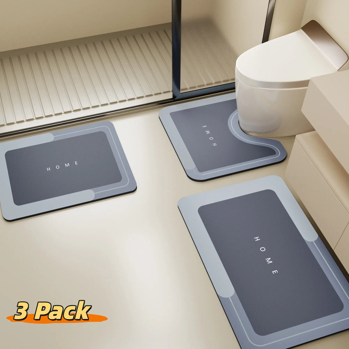 Bathroom Toilet Mat, 3-Piece Set, Quick-Drying Water-Absorbing Floor Mat, Rubber Anti-Slip Bottom Design, Suitable For Bathroom, Washbasin, Toilet, Kitchen, Living Room, Beside The Bathtub, Laundry Room, Bathroom Decoration. Bathmat