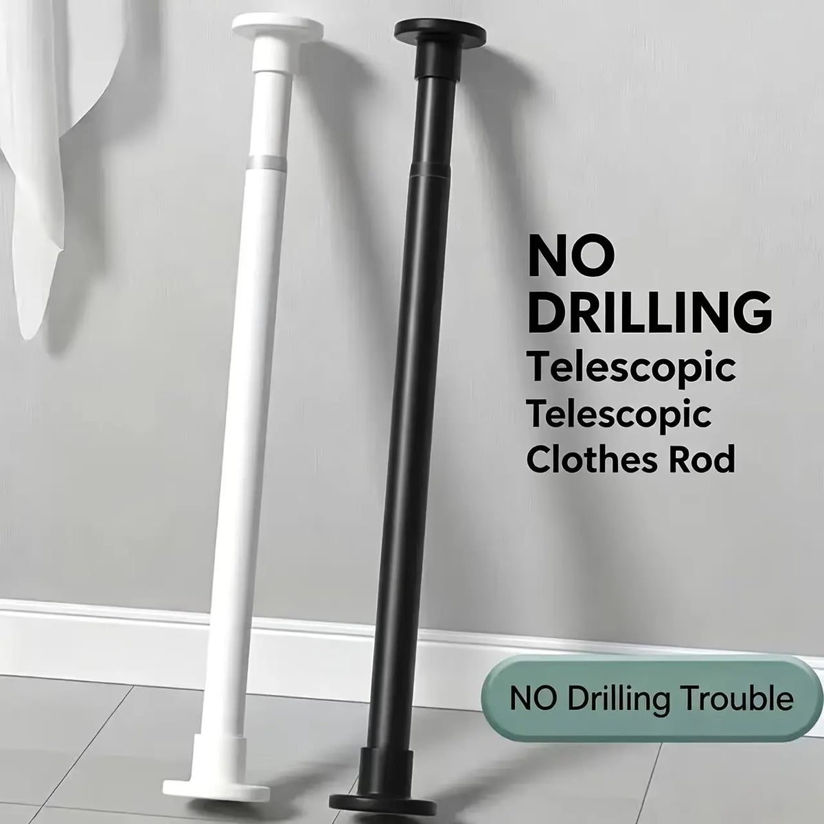 Straight No-Drill Adjustable Telescopic Closet/Shower Hanging Rod, 19.7-31.5 in Load-Bearing Adjustable Pole with Stable Load Support for Wardrobe Clothing Storage, Shower Curtain Dividers