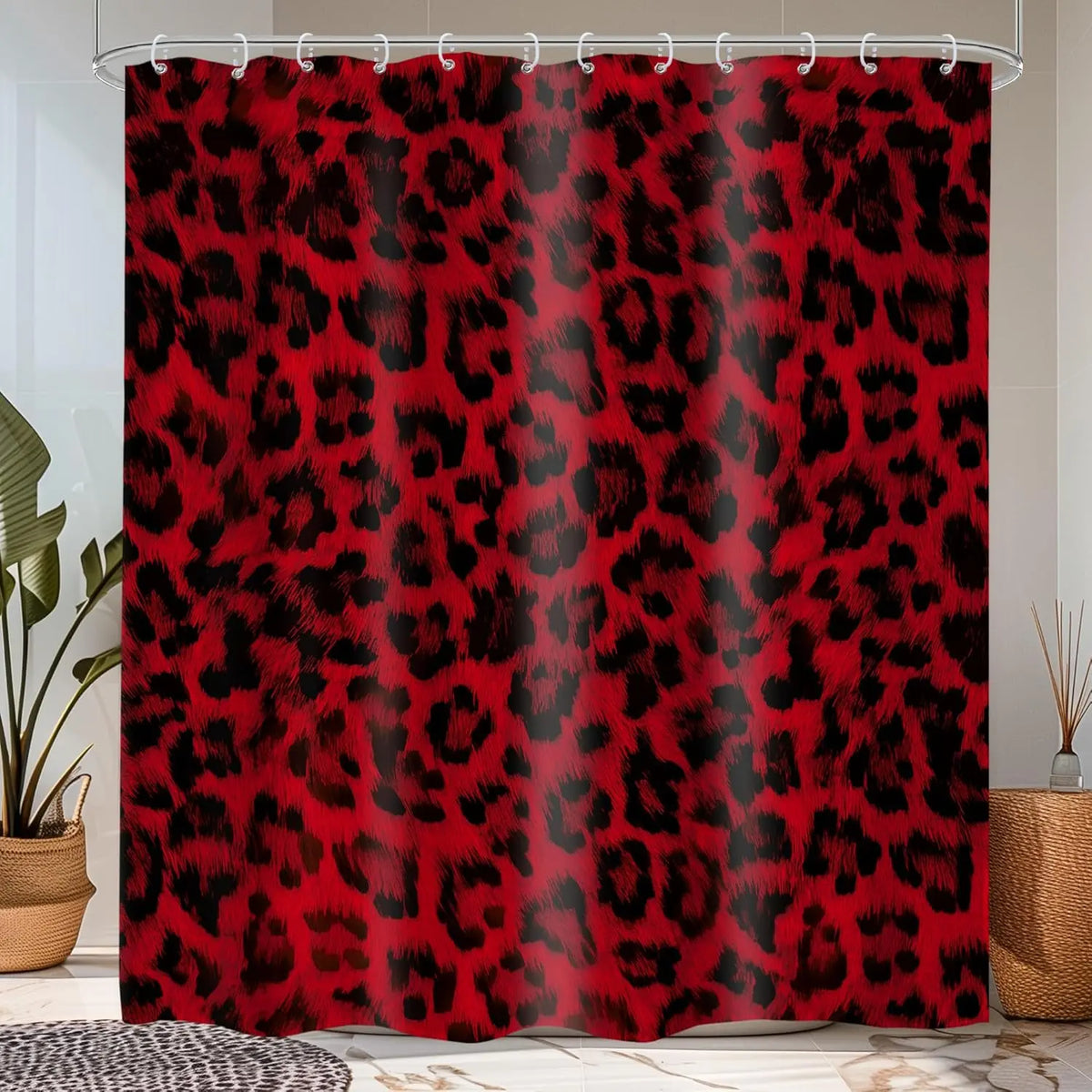 Leopard Print Shower Curtain Wild Safari Skin Pattern Powerful Cheetah Cat Panthera Black Brown Fur Wildlife Waterproof Bathroom Home Decor with Hooks