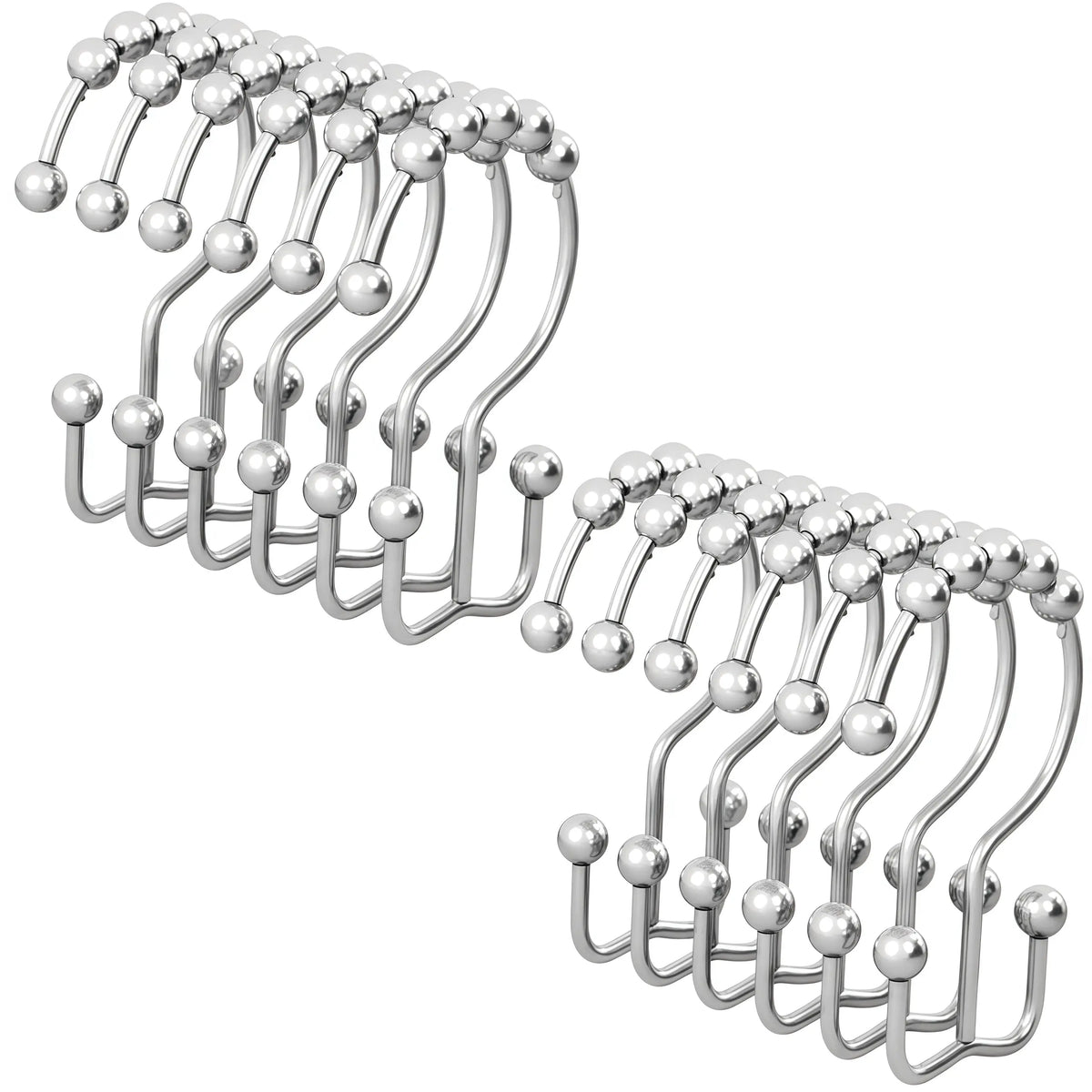 LMMAKE 12PCS Retro Look Electroplated Thick Wire 304 Stainless Steel Shower Curtain Hooks - Ball End, Double Glide Rings, Effortless Gliding, Standard Fit, Indoor/Outd, Scratch-Resistant, All Seasons, Long-Lasting Bathroom Use, Ideal for Renovations