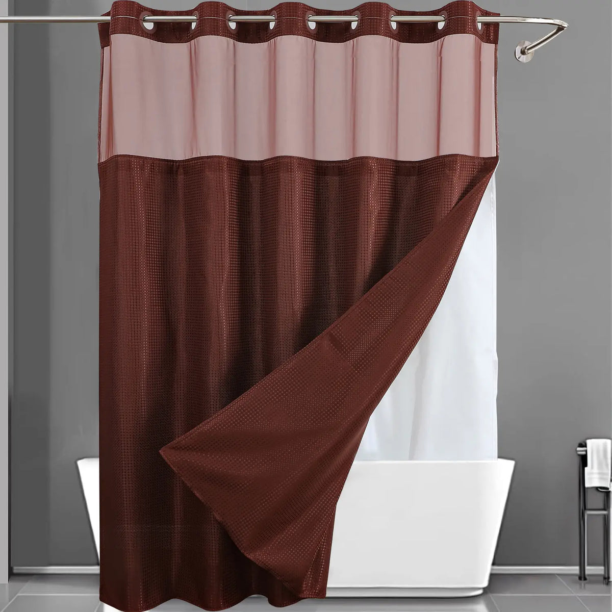 No Hook Washable Waffle Weave Shower Curtain with Snap in Liner -Waterproof Double Layer Shower Curtain With WashableInner Liner,  72 x75 Inch Showercurtain
