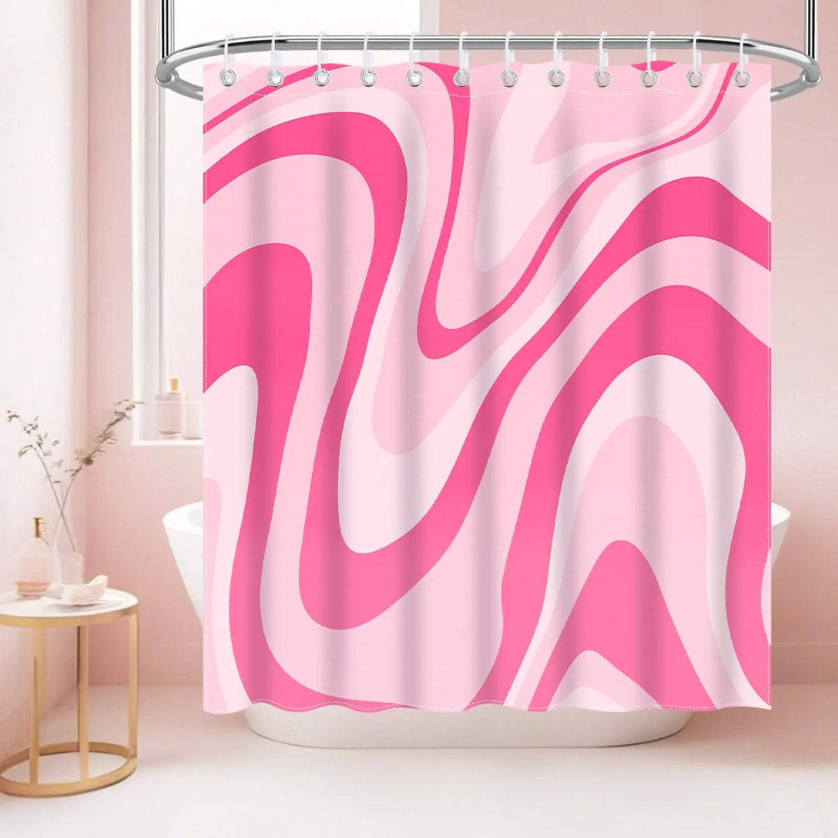 Girly Pink 4-Piece Thick Flannel Waterproof Bathroom Set - Anti-Slip Rugs, U-Shaped Bath Mat, Toilet Lid Cover, Resistant Material, Multi-Room Home Bathroom Supplies, Sohochic, Four-Pieces