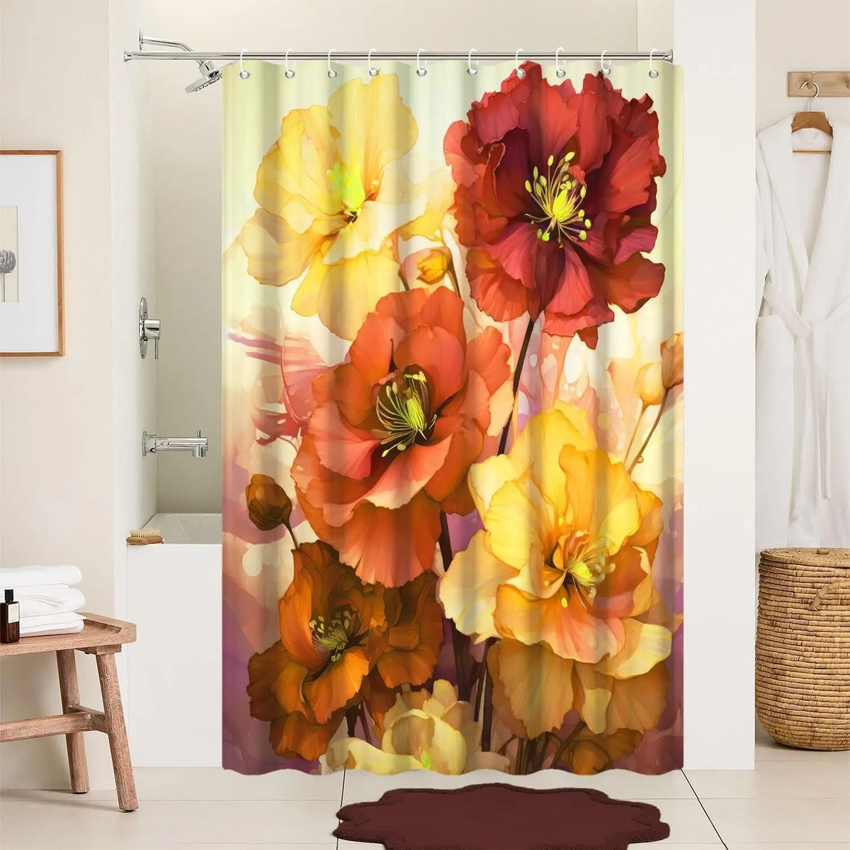 Pink Shower Curtain for Bathroom Rose Pink Floral Shower Curtain Set with Hooks Abstract Purple Pink Flowers Bathtub Decor Waterproof Fabric Curtains 72x72inches
