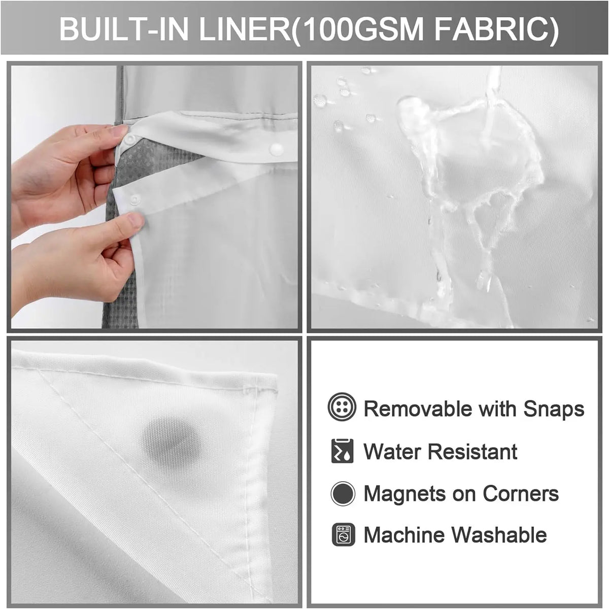 No Hook Washable Waffle Weave Shower Curtain with Snap in Liner -Waterproof Double Layer Shower Curtain With WashableInner Liner,  72 x75 Inch Showercurtain