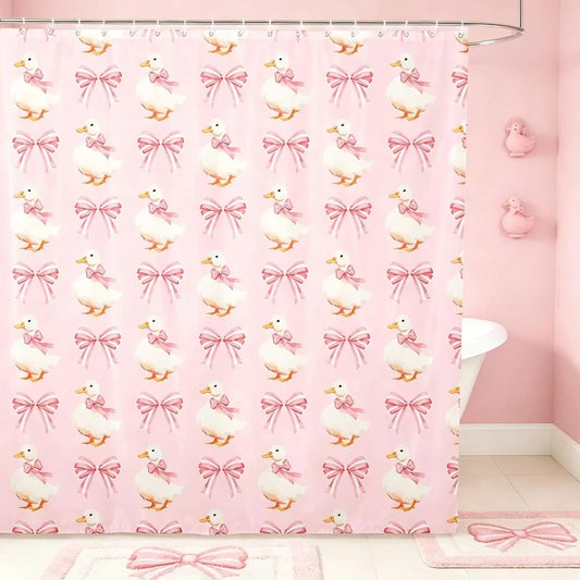 Feelyou Fun Bow Tie Bow Pink Cute Goose Shower Curtain, 1-Piece Waterproof Polyester Bathroom Accessory, for Gym, School Bathtub Stall, 72"x72" Home Bathroom Decor
