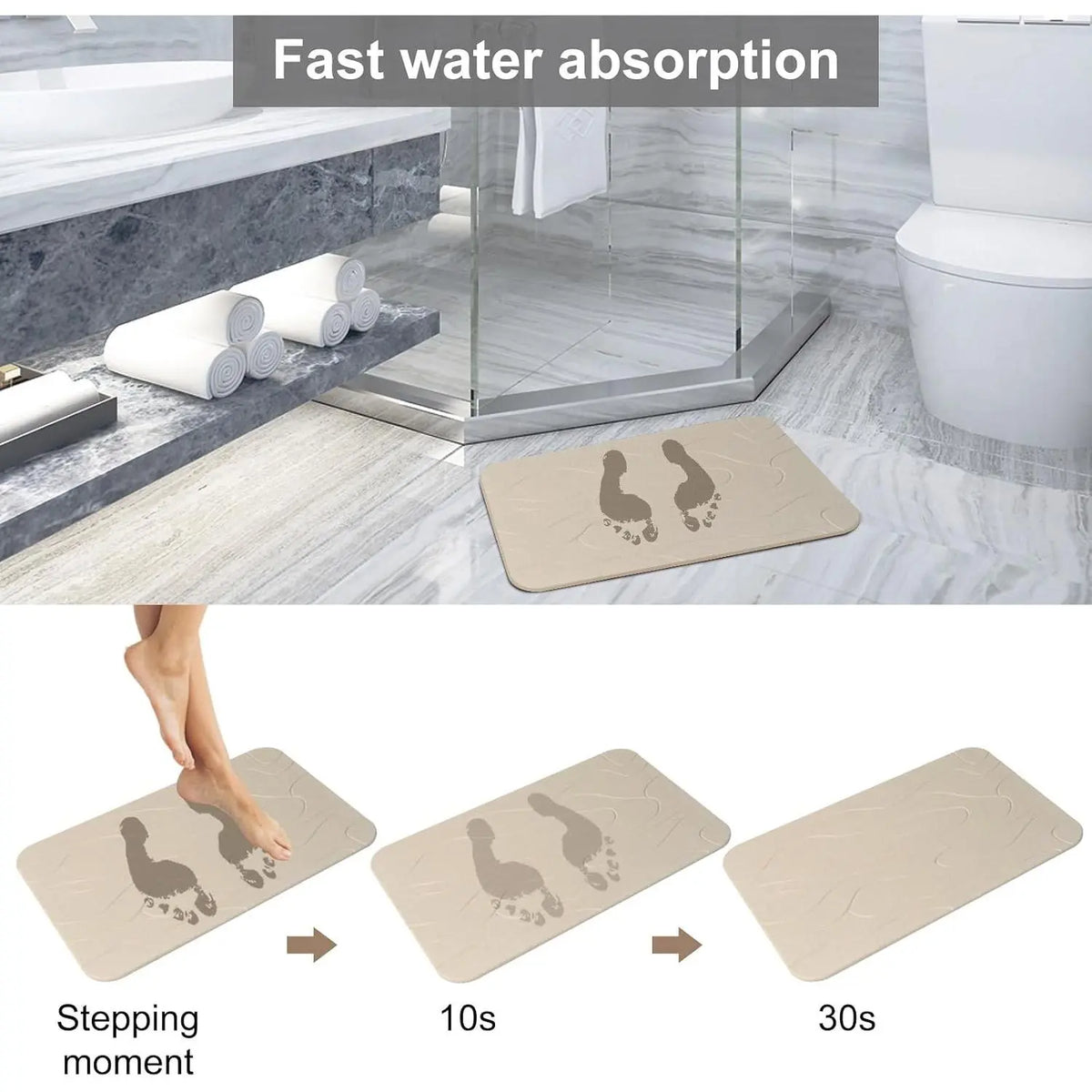 2 Pack Diatomaceous Earth Shower Mat, Stone Bath Mat, Nonslip Super Absorbent Fast-Drying Hard Bath Mat for Bathroom Shower Floor, 23.62 x 15.35 inch, Grey and White Pattern