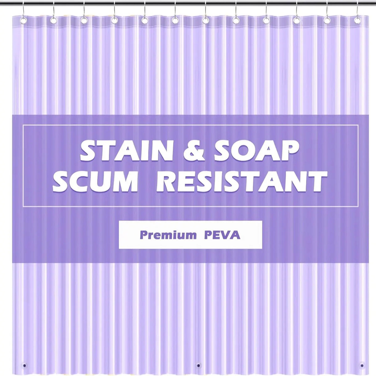 Sohochic PEVA Plastic Lightweight Waterproof Resistant Shower Curtain Liner, 72x72in No Chemical Smell, 12 Rust-Proof Metal Grommets for Straight Traditional Bathroom Installation, Easy-to-Hang Accessory for Bathrooms, Campers, Hotels, Hook