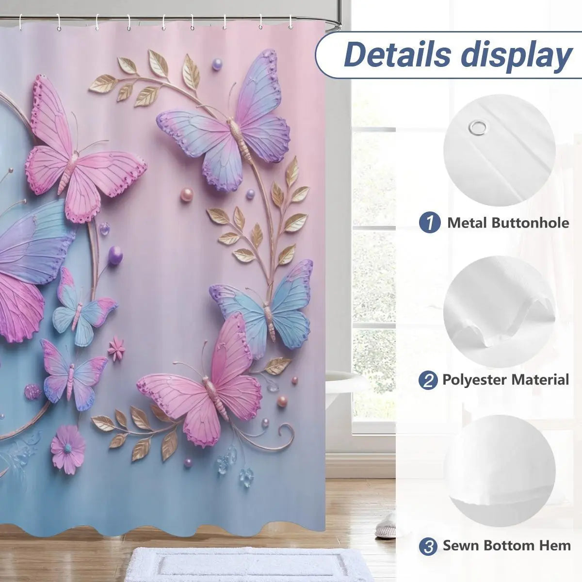 Fairycore Aesthetic 4-Piece Shower Curtain Panel Set Package - Includes Non-Slip Mat, Toilet Cover, 12 Hooks, Shower Curtain Art - Soft Girl Home Vibe Restroom Bath Decor Home Supplies