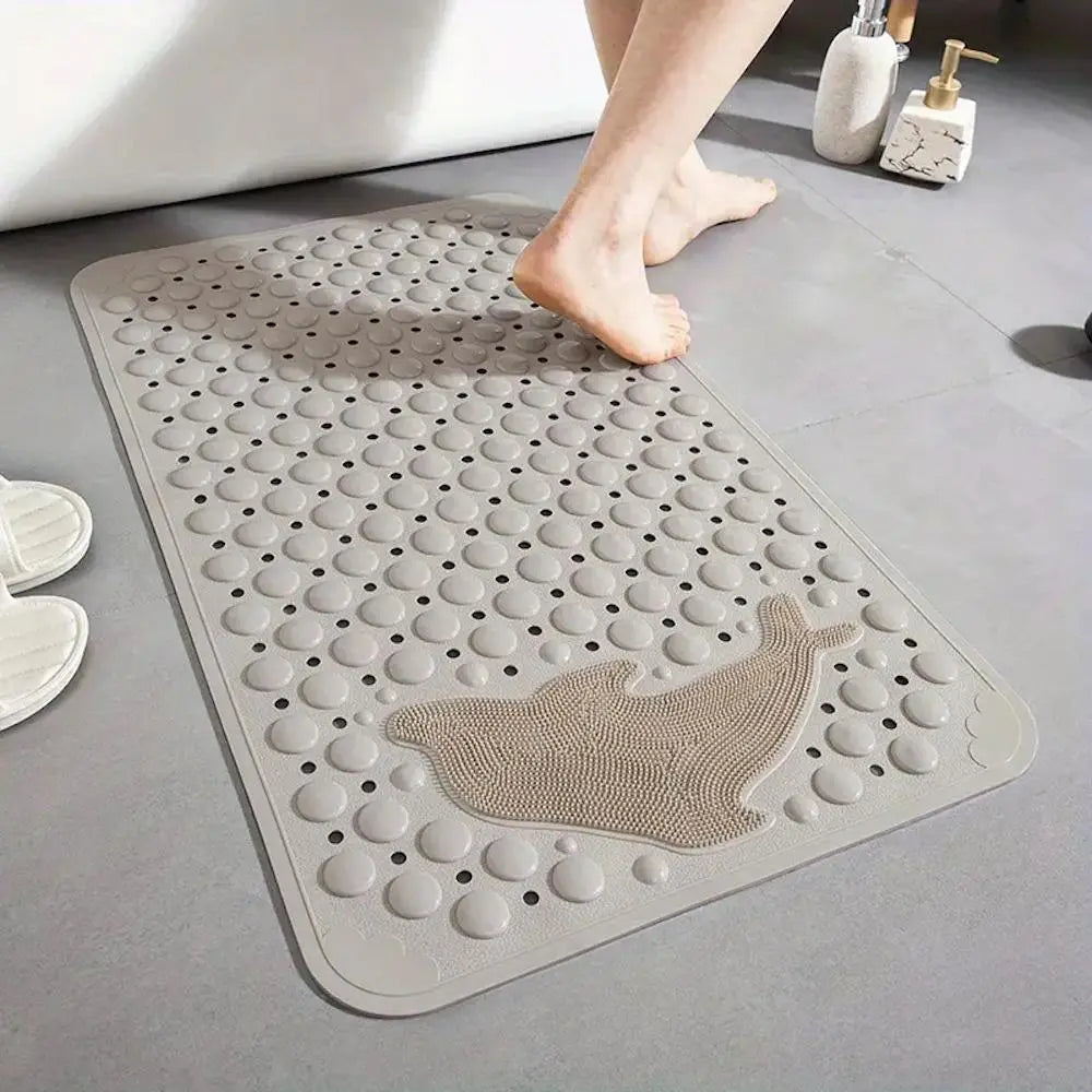 1pc PVC Bathtub Mat with Drain Holes, Nonslip Bathtub Mat, Non-Slip Bathroom Mat with Suction Cups, Perfect Anti-Slip Safety Mat for Secure Bathing, Dophin Pattern Shower Mat Bath Mat, Bathroom Floor Mat, Bathroom Accessory, Bathroom Supplies