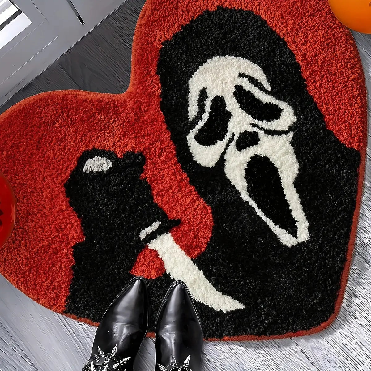 Classic Ghost-Heart Gothic Bathroom Floor Mat - Pink Non-Slip Washable, Water Absorbent Easy Clean Bath Mat for Halloween Spooky Bathroom Decor, Sohochic