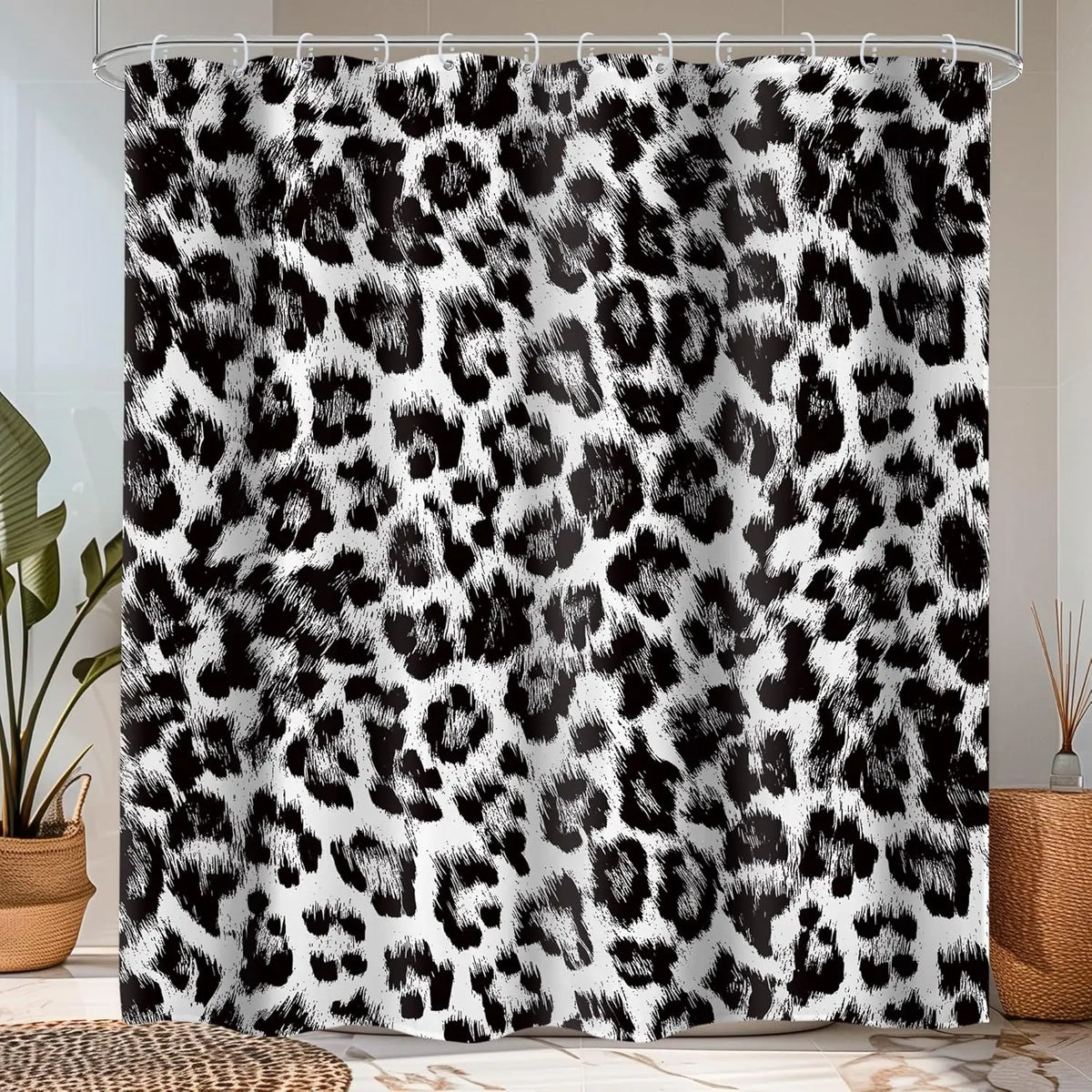 Leopard Print Shower Curtain Wild Safari Skin Pattern Powerful Cheetah Cat Panthera Black Brown Fur Wildlife Waterproof Bathroom Home Decor with Hooks