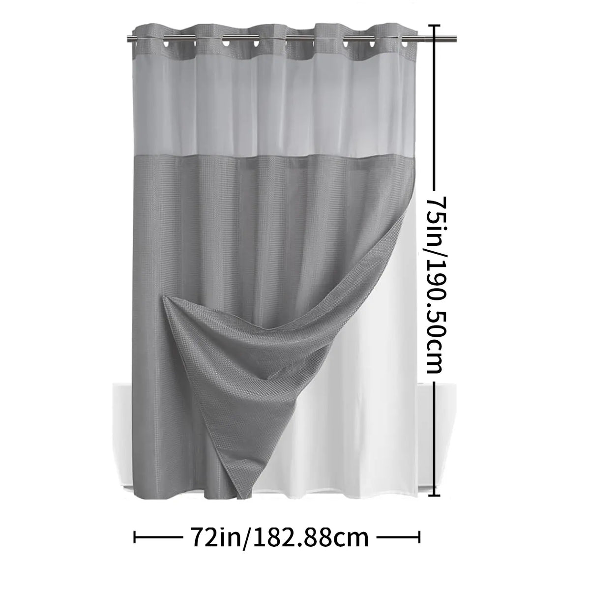 No Hook Washable Waffle Weave Shower Curtain with Snap in Liner -Waterproof Double Layer Shower Curtain With WashableInner Liner,  72 x75 Inch Showercurtain