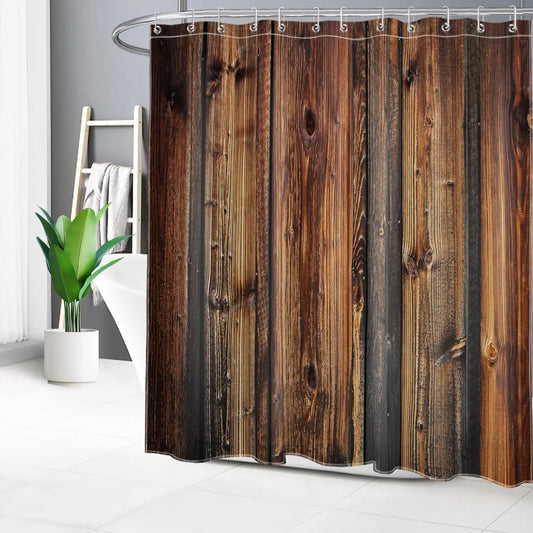 72x72 Inch Rustic Country Style Barn Door Shower Curtains Farmhouse Style Western Brown Primitive Wood Shower Curtains for Rural Life Polyester Fabric with 12 Hooks
