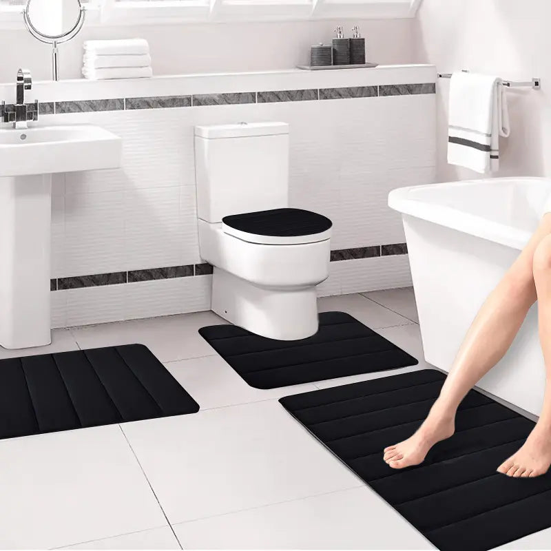Memory Foam Bath Mat Set, Bathroom Rugs For 3pcs/ 4pcs, Toilet Mats, Soft Comfortable Memory Foam Bath Mat, Water Absorption, Non-slip Bathroom Mat Set, Thick Bathroom Rug Set, Machine Washable, Easier To Dry For Floor Mats