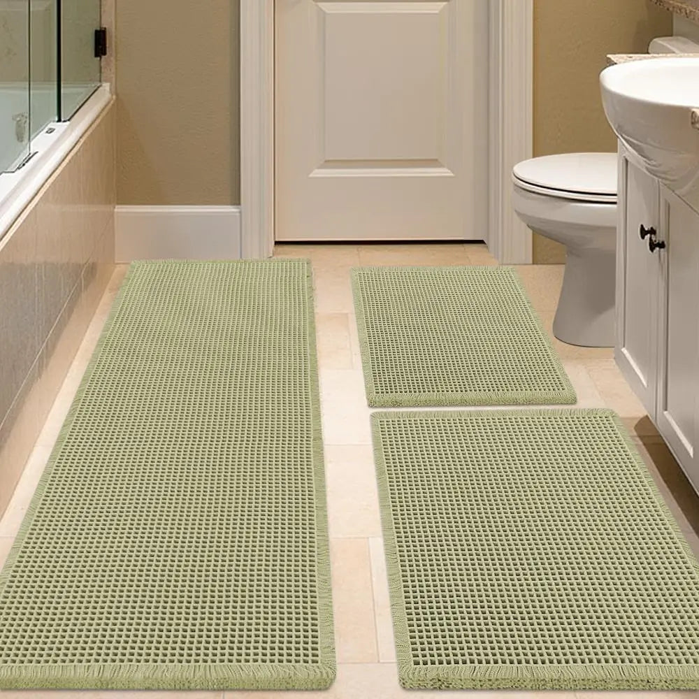 IM HOME Waffle Bath Mat 2 Piece/3 Piece Set, Boho Woven Modern Bath Mat Rugs, Absorbent Bathroom Rugs, Soft Washable Bath Rugs with Tassels for Bathroom, Bedroom, Kitchen, Shower, Tub,Halloween