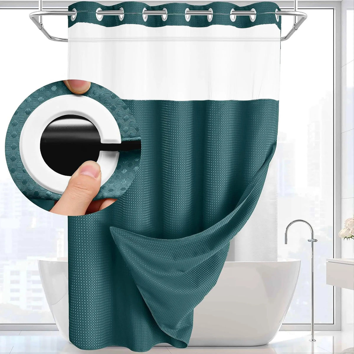 Waffle Texture Modern Waterproof Shower Curtain, Decorative Bathroom Accessory for Hotel, Salon & Dormitory Decor #GLOBAL PICKS