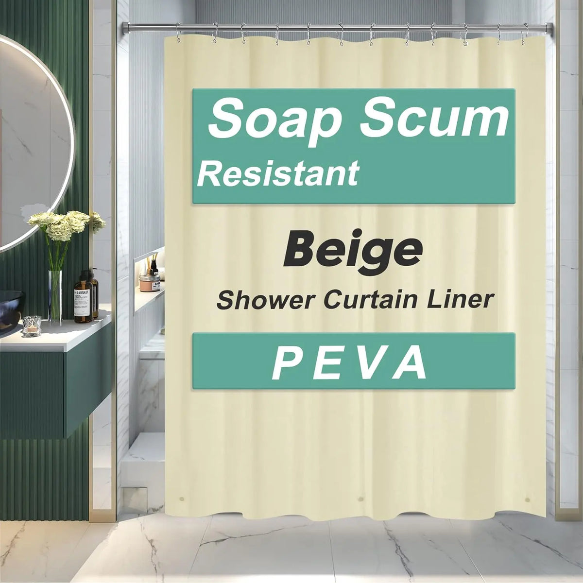 AmazerBath 3G PEVA Shower Curtain Liner - Lightweight Waterproof Plastic Bathtub Liner with Weighted Magnets, Decorative Metal Installation-Friendly Bathroom Accessory for Campers & Hotels, Fits Straight Rod, Enhances Waterproofing to Keep Floor Dry