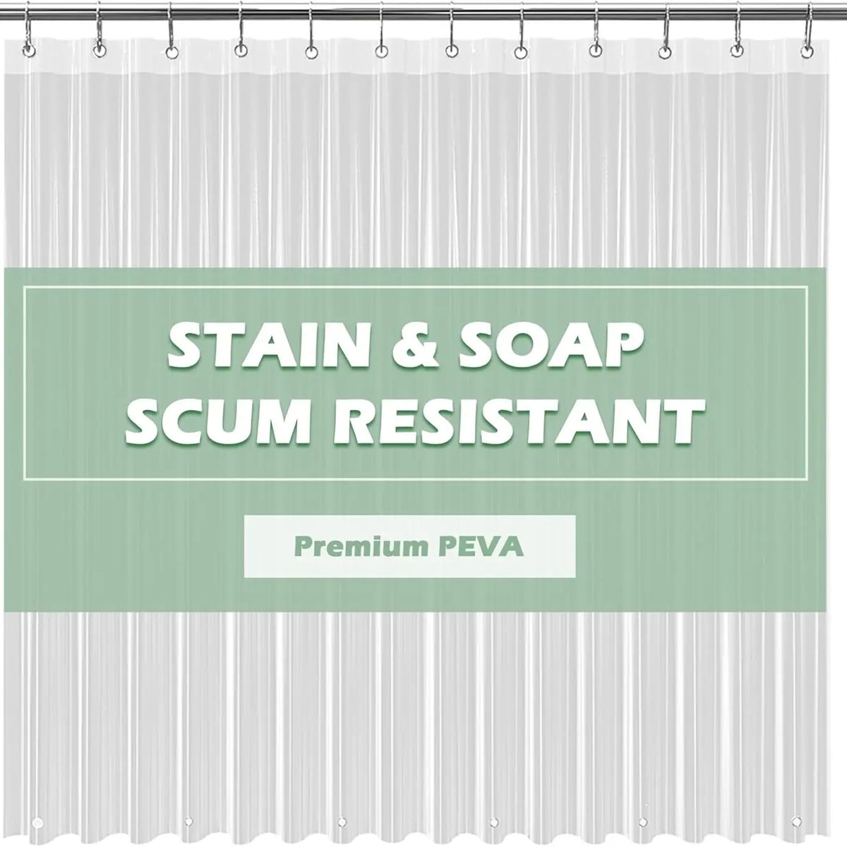 Sohochic PEVA Plastic Lightweight Waterproof Resistant Shower Curtain Liner, 72x72in No Chemical Smell, 12 Rust-Proof Metal Grommets for Straight Traditional Bathroom Installation, Easy-to-Hang Accessory for Bathrooms, Campers, Hotels, Hook