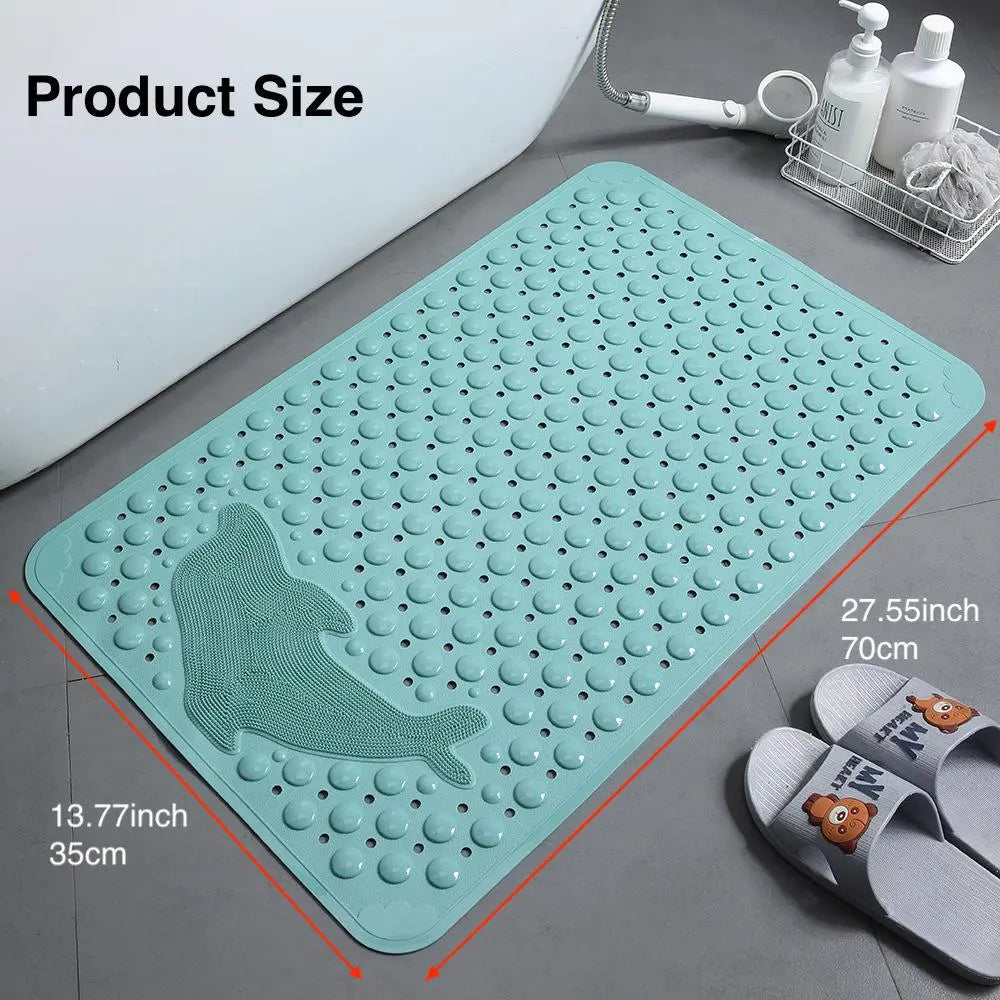 1pc PVC Bathtub Mat with Drain Holes, Nonslip Bathtub Mat, Non-Slip Bathroom Mat with Suction Cups, Perfect Anti-Slip Safety Mat for Secure Bathing, Dophin Pattern Shower Mat Bath Mat, Bathroom Floor Mat, Bathroom Accessory, Bathroom Supplies