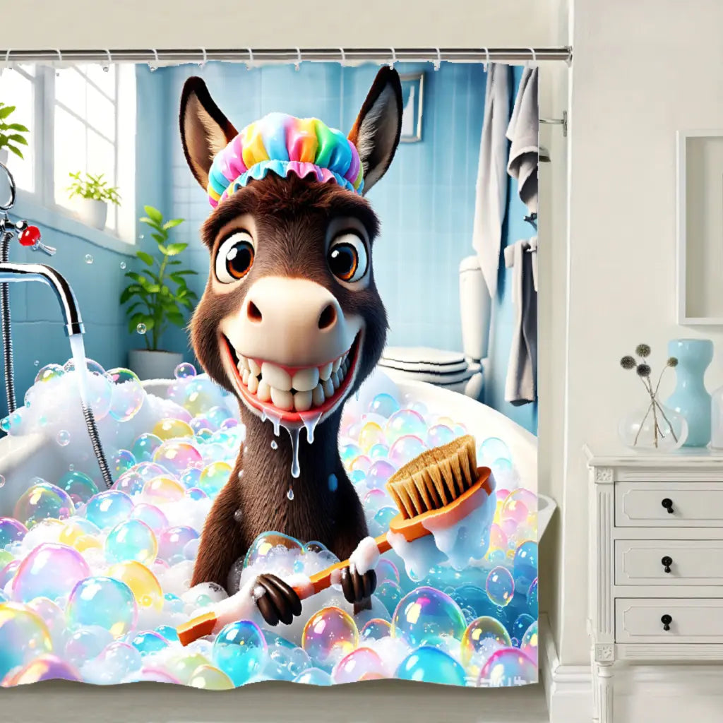 Whimsical Donkey Shower Curtain with Hooks - Machine Washable Polyester Bathroom Decor, Playful Bath Partition & Artistic Animal Design for Home, Elegant Shower Curtain, Home Decoration, Fun Decor, Durable Fabric, Home Decorators
