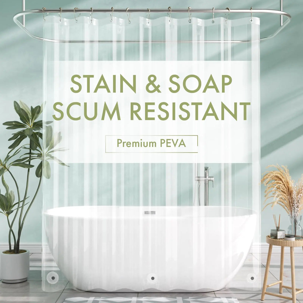 AmazerBath 3G PEVA Shower Curtain Liner - Lightweight Waterproof Plastic Bathtub Liner with Weighted Magnets, Decorative Metal Installation-Friendly Bathroom Accessory for Campers & Hotels, Fits Straight Rod, Enhances Waterproofing to Keep Floor Dry