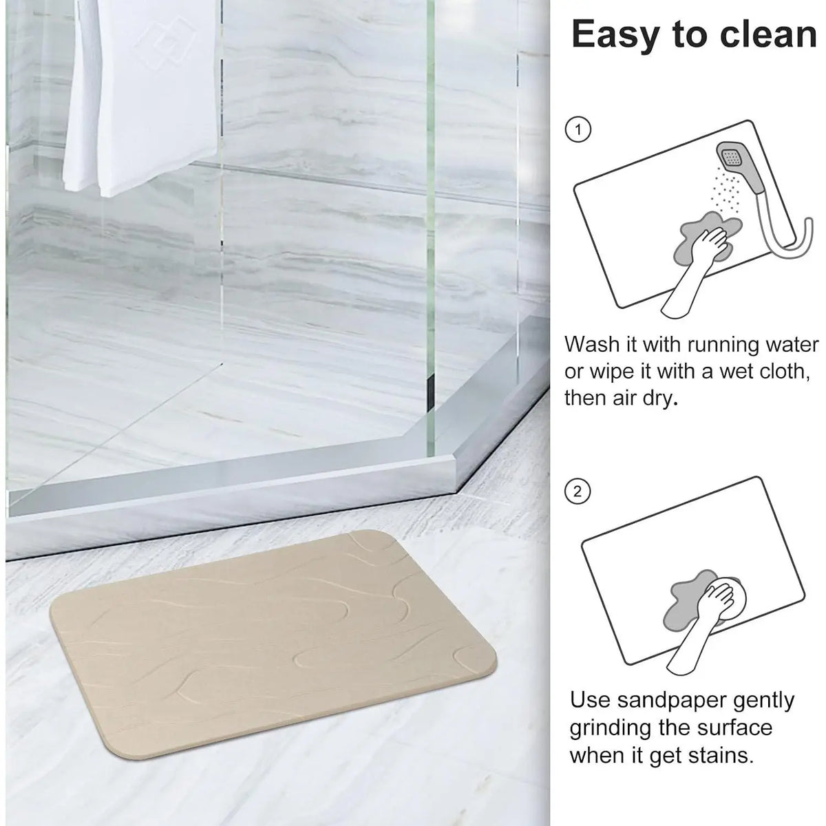 2 Pack Diatomaceous Earth Shower Mat, Stone Bath Mat, Nonslip Super Absorbent Fast-Drying Hard Bath Mat for Bathroom Shower Floor, 23.62 x 15.35 inch, Grey and White Pattern