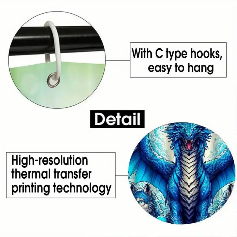 Dragon Pattern Bathroom Decor Set, 4 Piece Includes Shower Curtain, U-Shaped Toilet Pad, Bath Mat, Toilet Lid Cover, Bathroom Accessories, Bathroom Shower Curtain Sets