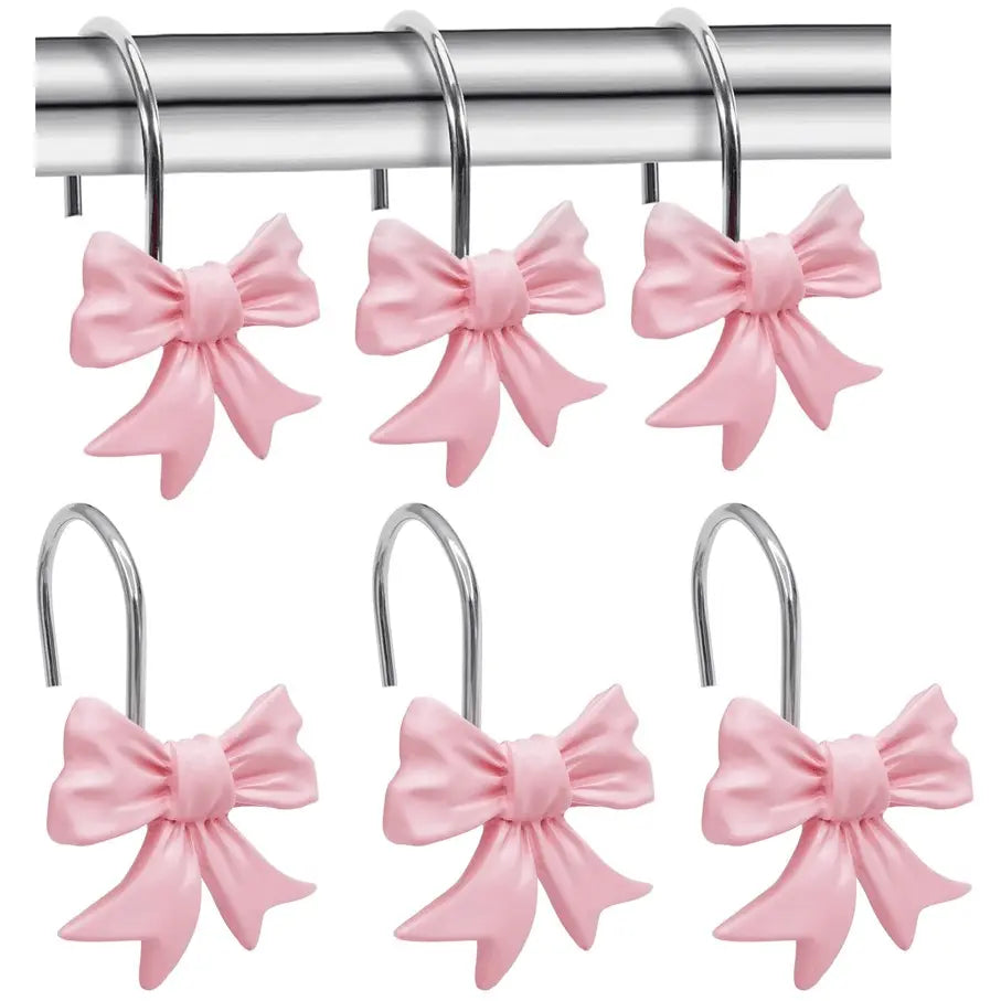 12 Piece Modern Bow Bath Curtain Hooks, Bathroom Accessories, Home Decor, Simple Style, Essential for Daily Use, Bow Shower Curtain Hooks