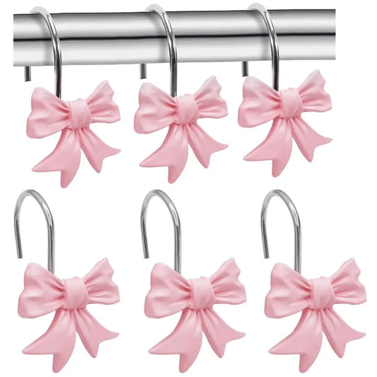 12 Piece Modern Bow Bath Curtain Hooks, Bathroom Accessories, Home Decor, Simple Style, Essential for Daily Use, Bow Shower Curtain Hooks
