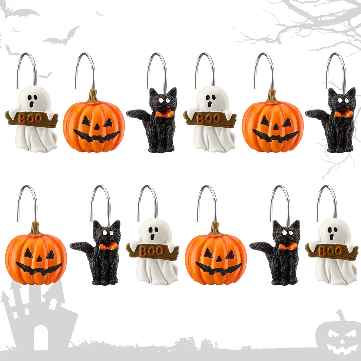12Pcs Highland Cow Shower Curtain Hooks, Rustproof Stainless Steel Smooth Glide, Farmhouse Western Bathroom Decor for Rustic Home Guest Bath, Cute Cow Lover Gift Fall Halloween