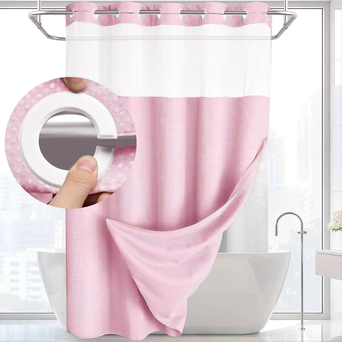 Waffle Texture Modern Waterproof Shower Curtain, Decorative Bathroom Accessory for Hotel, Salon & Dormitory Decor #GLOBAL PICKS