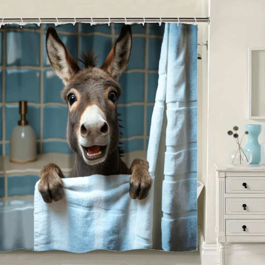 Whimsical Donkey Shower Curtain with Hooks - Machine Washable Polyester Bathroom Decor, Playful Bath Partition & Artistic Animal Design for Home, Elegant Shower Curtain, Home Decoration, Fun Decor, Durable Fabric, Home Decorators