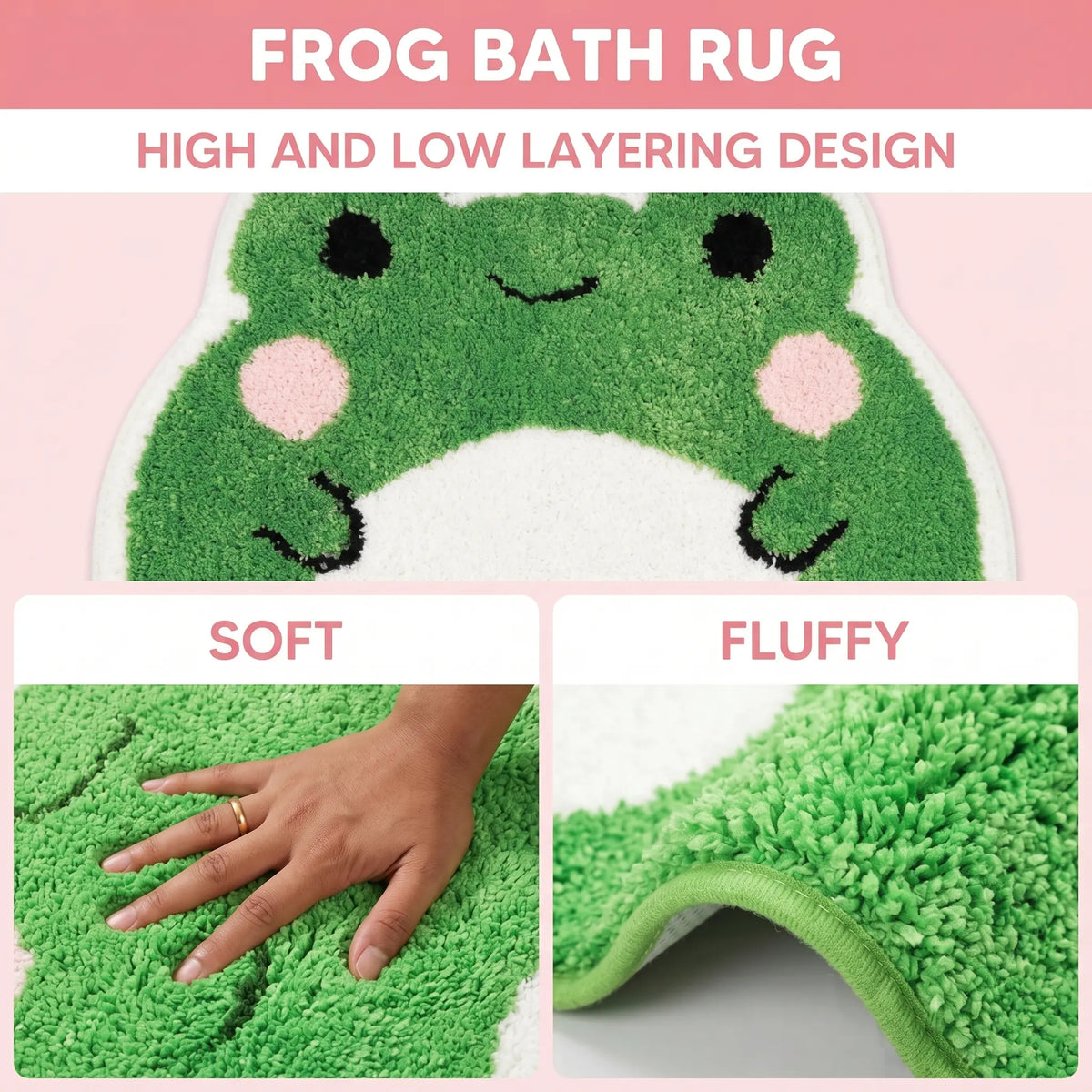 Cute Round Fluffy Frog Bath Mat - Non-Slip, Crazy Absorbent Soft Microfiber Bathroom Rug, 21.65x24.8in(55x63cm) Shaggy Green Indoor Mat, Machine Washable, Animals Themed, Gift for Frog Lovers, Modern Dorm Decor, Bagged, Sohochic