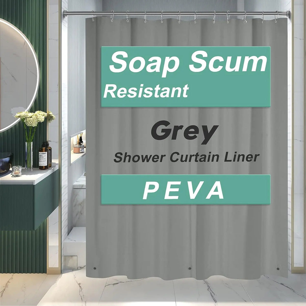 AmazerBath 3G PEVA Shower Curtain Liner - Lightweight Waterproof Plastic Bathtub Liner with Weighted Magnets, Decorative Metal Installation-Friendly Bathroom Accessory for Campers & Hotels, Fits Straight Rod, Enhances Waterproofing to Keep Floor Dry